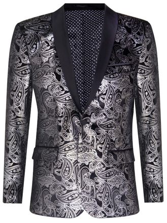 TruClothing Mens Classic Silver Paisley Black Velvet Tuxedo Dinner Jacket Tailored Blazer - Size 38 (Chest)