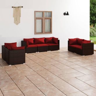 vidaXL Set Muebles De Jard&iacute;n 7 Piezas Y Cojines Rat&aacute;n Sint&eacute;tico Marr&oacute;n Vidaxl