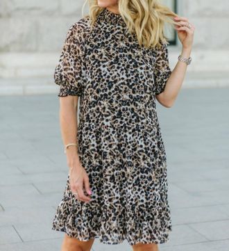 Kensie Belle Mock Neck Dress In Leopard Print