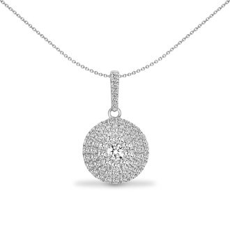 Jewelco London 18ct White Gold 0.73ct Diamond Tiered Halo Cluster Drop Pendant - 18P320