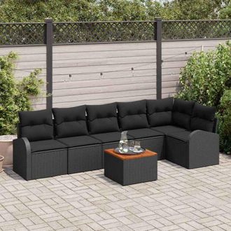 vidaXL Vidaxl - Conjunto De Sof&aacute; De Jard&iacute;n 7 Pcs Negro