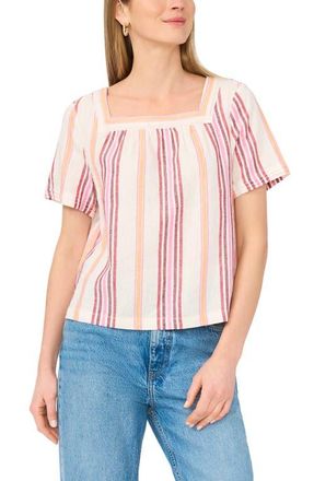 Vince Camuto Stripe Square Neck Top in Tangerine at Nordstrom, Size X-Large