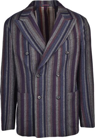 The Gigi Blue/Bordeaux Double-Breasted Striped Wool-Blend Jacket