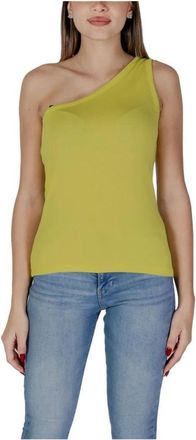b.young Gele Geribbelde Tanktop - Dames - Tops zonder mouwen - Geel - XL - Katoen - Tops