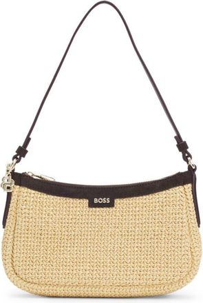 BOSS Raffia shoulder bag with Double B monogram charm