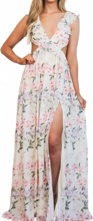 Maniju Garden Romance Cutout Floral Maxi Dress In Cream Multi