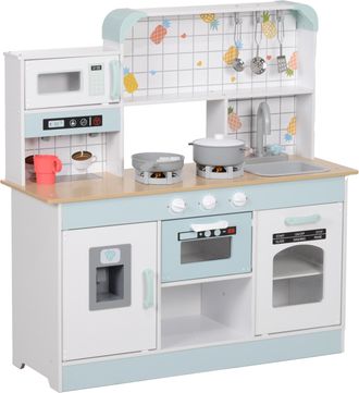 OEM Cocinita Infantil Con Sonido Fog&oacute;n Grifo Fregadero Microondas Cafetera M&aacute;quina De Hielo Y Accesorios De Cocina Blanco