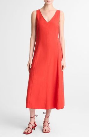 Vince Tie Back Sleeveless Linen Blend Maxi Dress in Poppy at Nordstrom, Size Xx-Small