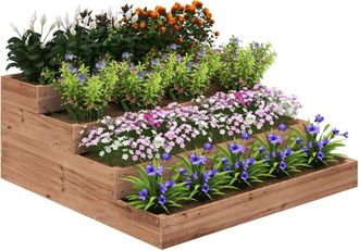 OUTSUNNY Jardinera De Madera Elevada De 4 Niveles Con Dise&ntilde;o De Escalera Para Cultivos Plantas Flores Para Terraza Balc&oacute;n 113x113x46 Cm Caf&eacute; Oscuro