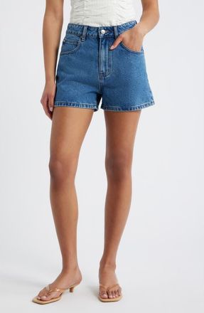 Princess Polly Tropicana High Waist Denim Shorts in Mid Wash at Nordstrom, Size 10