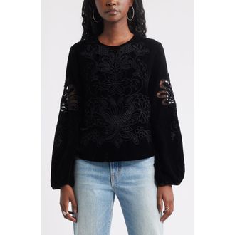 Treasure & Bond Velour Floral Cutwork Top in Black at Nordstrom Rack, Size Xx-Small