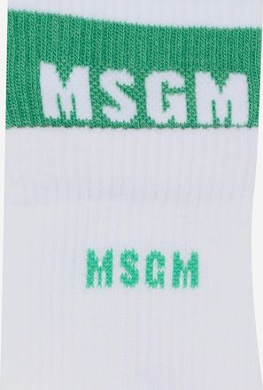 Msgm Kids Girls Tights White-Irish Green Cotton & Socks White/irish