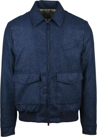 LUIGI BORRELLI NAPOLI Blue Wool-Cashmere Aviator Jacket