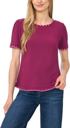 CeCe by Cynthia Steffe Scallop Trim Puff Sleeve Knit Top in Deep Mulberry at Nordstrom, Size X-Small