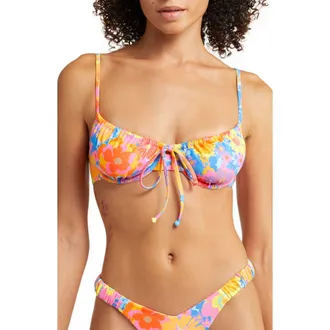 Kulani Kinis Ruched Floral Underwire Bikini Top in Sapphire Sun at Nordstrom, Size X-Small