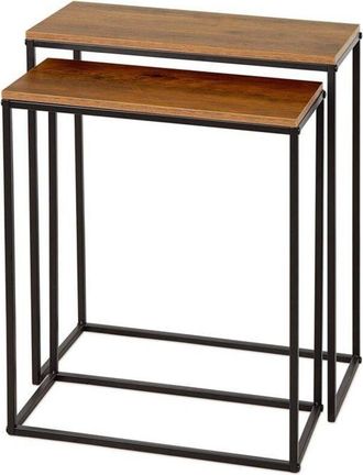 OEM Mesas Auxiliares De Madera - Aktive - Juego De 2 - 50x25x60 Cm - 45x22x55 Cm - Efecto Madera - Estructura Met&aacute;lica Negra