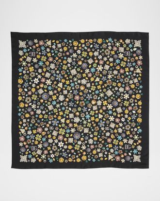 Dolce & Gabbana Floral Crystal Foulard Silk Scarf
