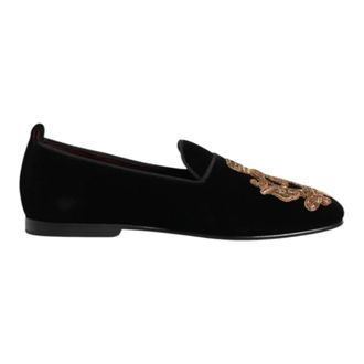 Dolce & Gabbana Loafers Slippers Dress - Dames - Loafers - Zwart - 40 EU - Katoen - Schoenen
