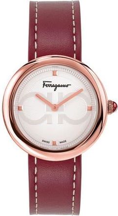 Ferragamo Salvatore Ferragamo Chic Leather Strap Watch, 32mm in Silver at Nordstrom Rack