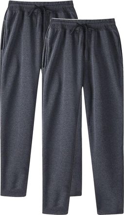 Generic Mens Tracksuit Bottoms Pack of 2, Joggers for Men UK Open Hem with Pockets Drawstring Baggy Fleece Sweatpants Straight Leg Jogging Trousers for Gym Ru