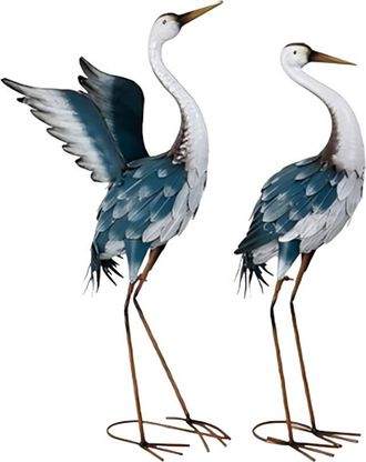 Relaxdays Relaxdays Figura Decorativa De Jard&iacute;n 2 Unidades, Espantap&aacute;jaros Para Jard&iacute;n, Garza Met&aacute;lica Exterior, Multicolor