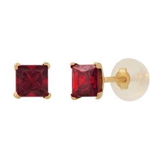 MAX + STONE 14k Yellow or White Gold 4mm Square Princess Cut Gemstone Stud Earrings