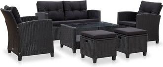 vidaXL Vidaxl - Set De Sof&aacute;s De Jard&iacute;n 6 Piezas Y Cojines Rat&aacute;n Sint&eacute;tico Negro