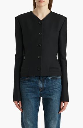 Khaite Nara Collarless Wool Canvas Jacket in Black at Nordstrom, Size 2