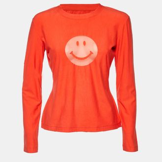 Moschino Orange Smile Print Cotton Blend Knit T-Shirt L