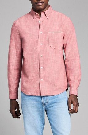 Billy Reid Slub Cotton MSL Button-Up Shirt in Washed Umber at Nordstrom, Size X-Small