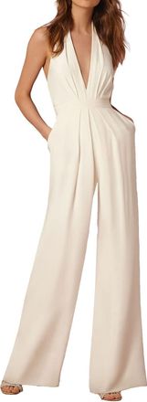 Generic Womens Sleeveless Sexy Deep V Halter Neck Backless Waist Mini Jumpsuit Plain Jumpsuit White