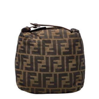 Fendi Beige Brown Nylon Leather Pouch Vanity Bag (Pre-Owned)