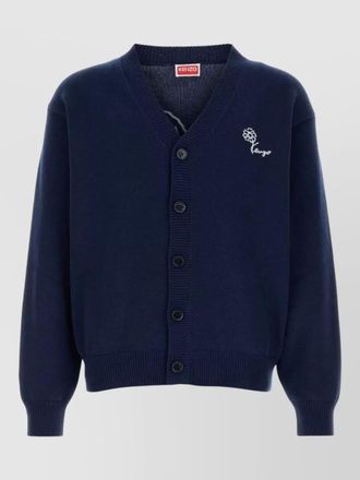 Kenzo wool blend cardigan floral back ribbed cuffs hem