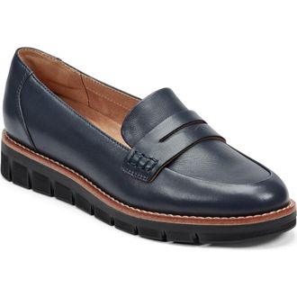 Easy Spirit Velia Penny Loafer in Dark Blue Leather at Nordstrom, Size 11