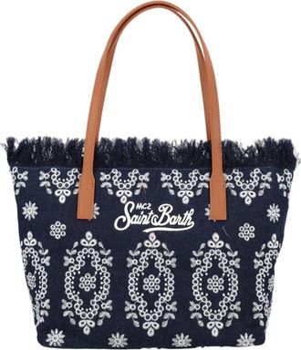 MC2 Saint Barth Navy City Medium Fringed Tote Bag