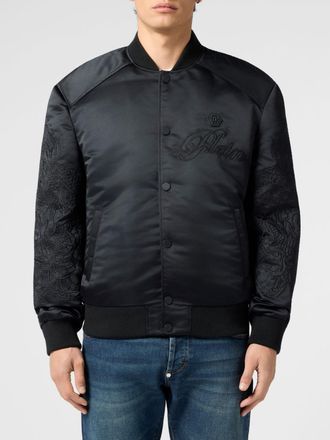 Philipp Plein Bomber in raso con logo Hexagon ricamato e polsi elasticizzati