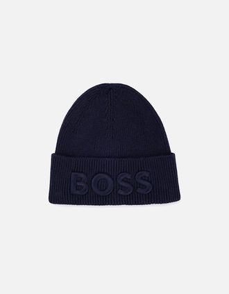 HUGO BOSS Mens Boss Orange Afox Beanie Hat Dark Blue - Navy - Size: 1 size
