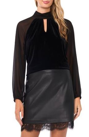 Vince Camuto Sheer Sleeve Velvet Top in Rich Black at Nordstrom Rack, Size X-Small P