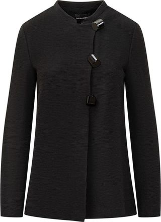 Emporio Armani Embossed Cotton-Blend Jacket - Dames - Zomerjassen - Zwart - S - Katoen - Jassen