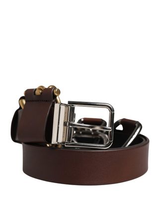 Dolce & Gabbana Men Brown Classic Leather Metal Buckle Mens Belt (Pre-Owned)
