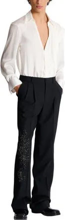 Balmain Pleated wool trousers with Sand Effect embroidery in Black at Nordstrom, Size 50