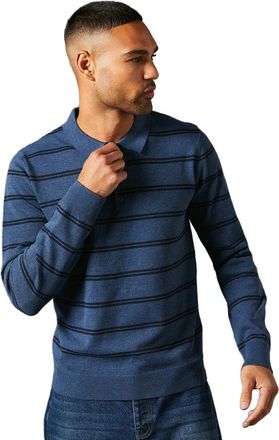 Maine Mens Stripe Knitted Long-Sleeved Polo Shirt (3XL) (Blue)