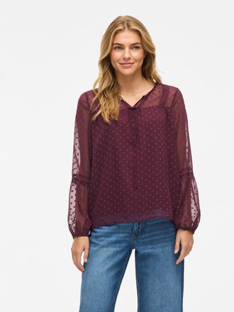 Vila Blusenshirt VILA VIEDEE L/S TOP - NOOS, Damen, Gr. 34, fig, Chiffon, Obermaterial: 100% Polyester, unifarben, regular fit normal, Rundhals, Shirts Blu