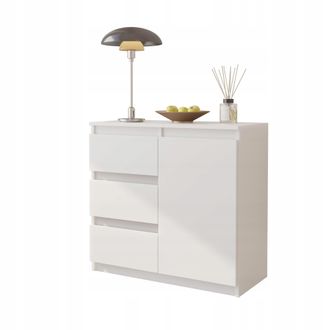 OEM C&oacute;moda Mikel, Blanco Mate, 3 Cajones, 1 Puerta, Compartimento De Almacenamiento, 80 Cm De Ancho, Para Sal&oacute;n