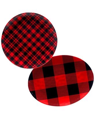 Certified International Red Buffalo Plaid 2Pc Platter Set