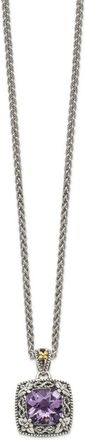 Diamond2Deal Sterling Silver with 14K Accent Cushion Amethyst Pendant Necklace
