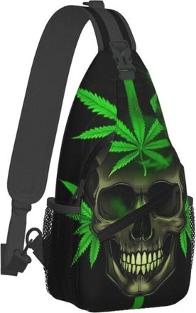 Generic Multipurpose Crossbody Sling Bag Skull WeedLeaves Leaves Leaves Green Black Sling Backpack Lightweight Shoulder Bags for Travel Hiking Women