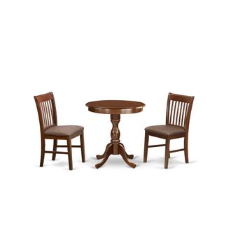 East West Furniture ESNF3-MAH-C - 3-Pc Dining Room Table Set - 2 Wooden Dining Chairs and 1 Modern Dining Table (Mahogany Finish)