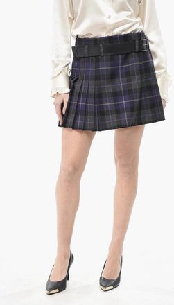 Dior Minigonna Pliss&egrave; in Lana Tartan con Cintura Dior