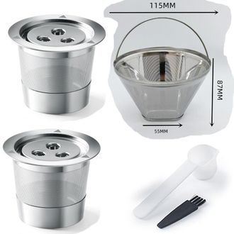 OEM Carcasa De Filtro De C&aacute;psula Reutilizable De Acero Inoxidable Para M&aacute;quinas De Caf&eacute; Ninja - Paquete De 2 Soportes Met&aacute;licos De Tres Orificios Para C&aacute;p